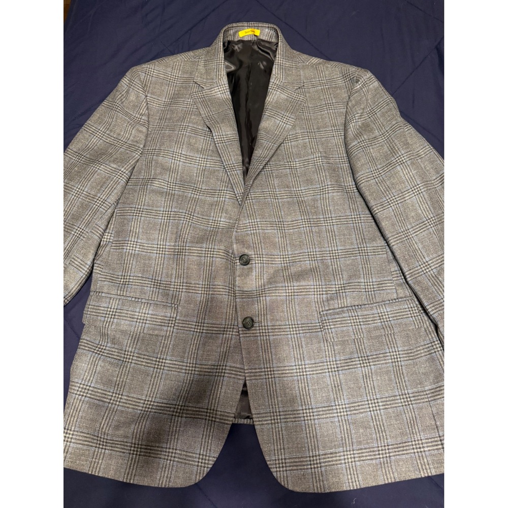 Hickey Freeman Mens Grey Glen Plaid Wool Silk Linen 2-Button Sport Coat Blazer